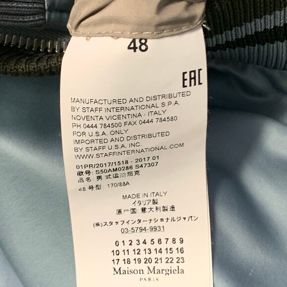 MAISON MARGIELA Size S Blue Grey Contrast Trim Satin Bomber Jacket - Picture 12 of 13